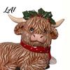 Decorative Resin Sculpture 2Pcs Christmas Highland Cow Figurine Yak Statue with Red Holiday Gift for Her Scarf Cute Animal Desktop Ornaments