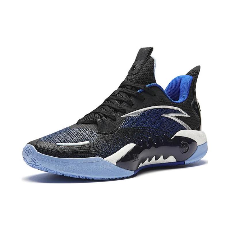 Anta Shock Wave 5 Team Cushioning, Wear Resistant Low Top Basketball Shoes Men's Black Blue Sneakers 112411606-3