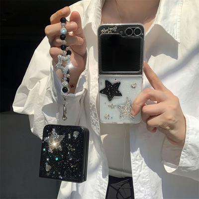 Funda Brillante de Lentejuelas con Estrella de Cinco Puntas para Teléfono Móvil para Corea del Sur para Samsung Zflip7 Pantalla Plegable Transparente Fold6 Funda Protectora