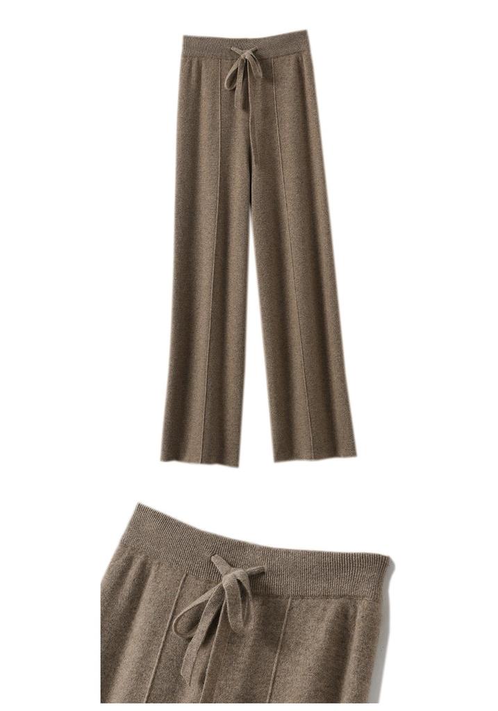 Women's High-Waist Wool Wide-Leg Pants - Autumn/Winter Floor-Length Knitted Casual Trousers