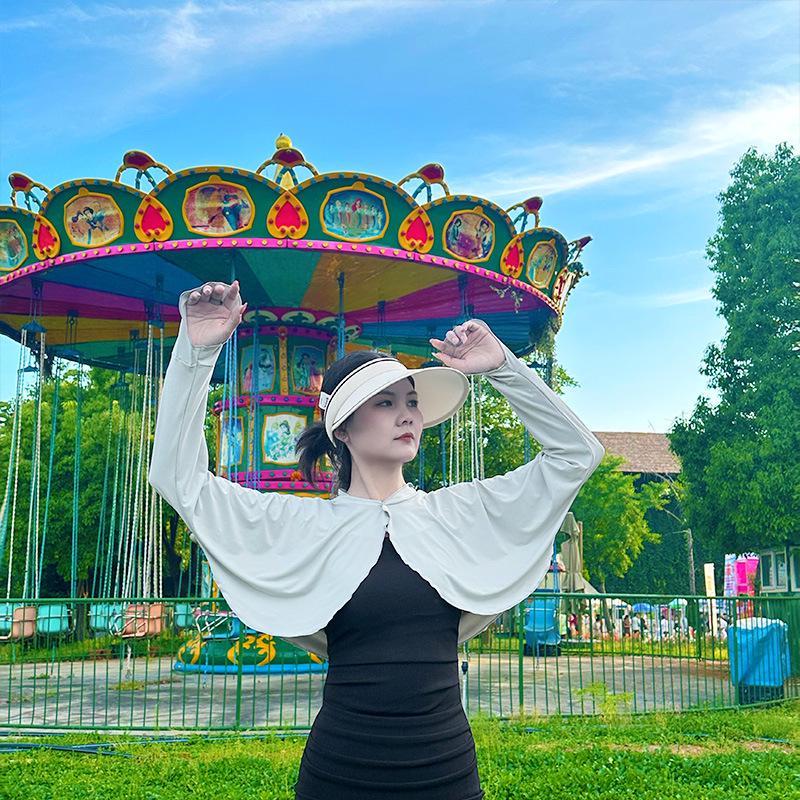 Ice Silk Women's Stand-Collar Sun Protection Shawl with UV Arm Sleeves for Summer Driving & Outdoor Cycling