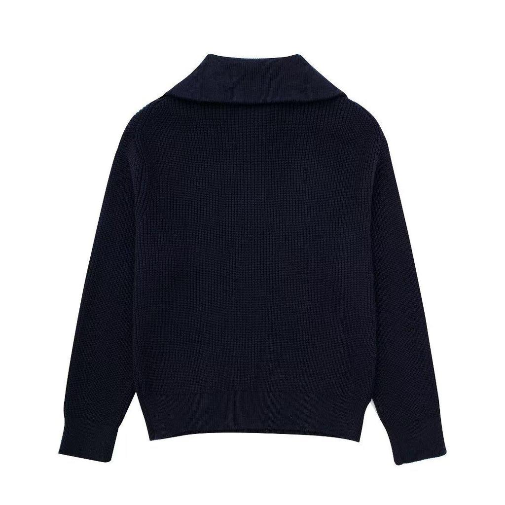NSSF Women's Striped Wool Half-Zip Pullover - 2024 Autumn/Winter Fashion with Lapel.