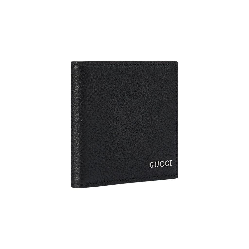 Gucci Letter Logo Flap Closure Solid Color Leather Wallet Men wallet Black 771148-AABXM-1000