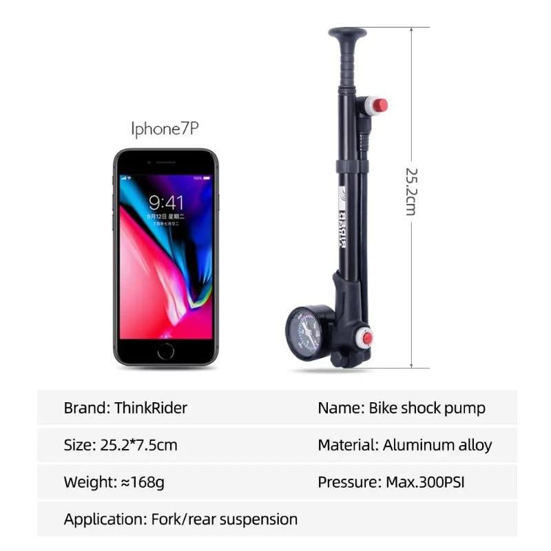 1pcs Aluminum alloy front fork air pump Portable High-pressure Bike Air Pump with Gauge for Fork Rear Suspension Shock Absorber