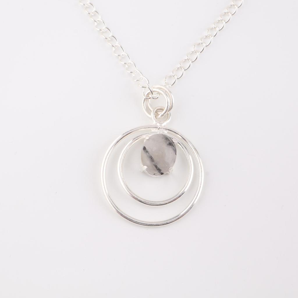 Black Rutile Gemstone 925 Sterling Silver Jewelry Handmade Wedding Pendant 1.65" PP-61-34