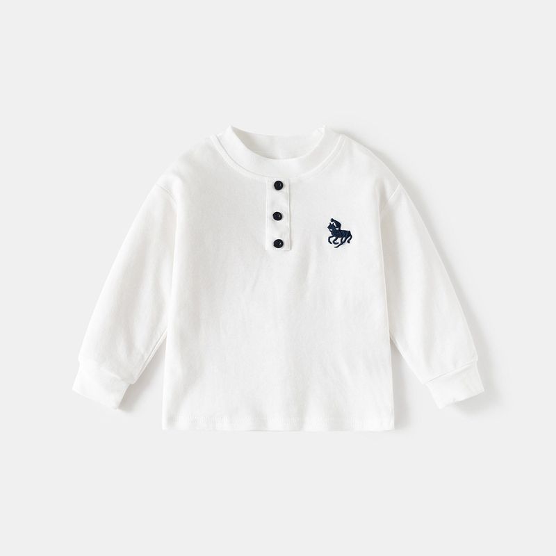 Clothing Spring and Autumn Boys' Pure Cotton Long-Sleeved T-Shirt Tops Kidsren's Pure Cotton Embroidered Baby Round Neck Casual Bottoming Shirt