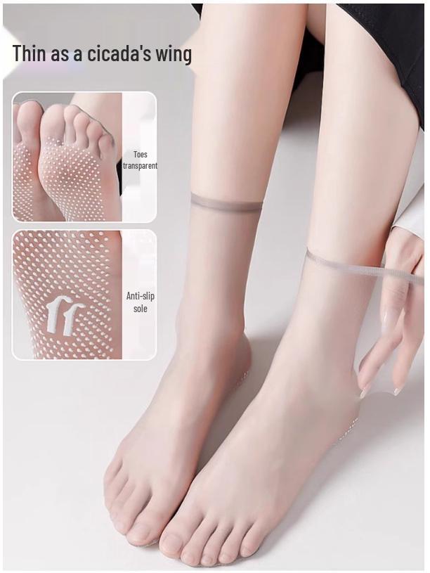 Women's Ultra-Thin Breathable Summer Short Socks: Anti-Snag Cotton Crystal Nude Steel Wire Design
