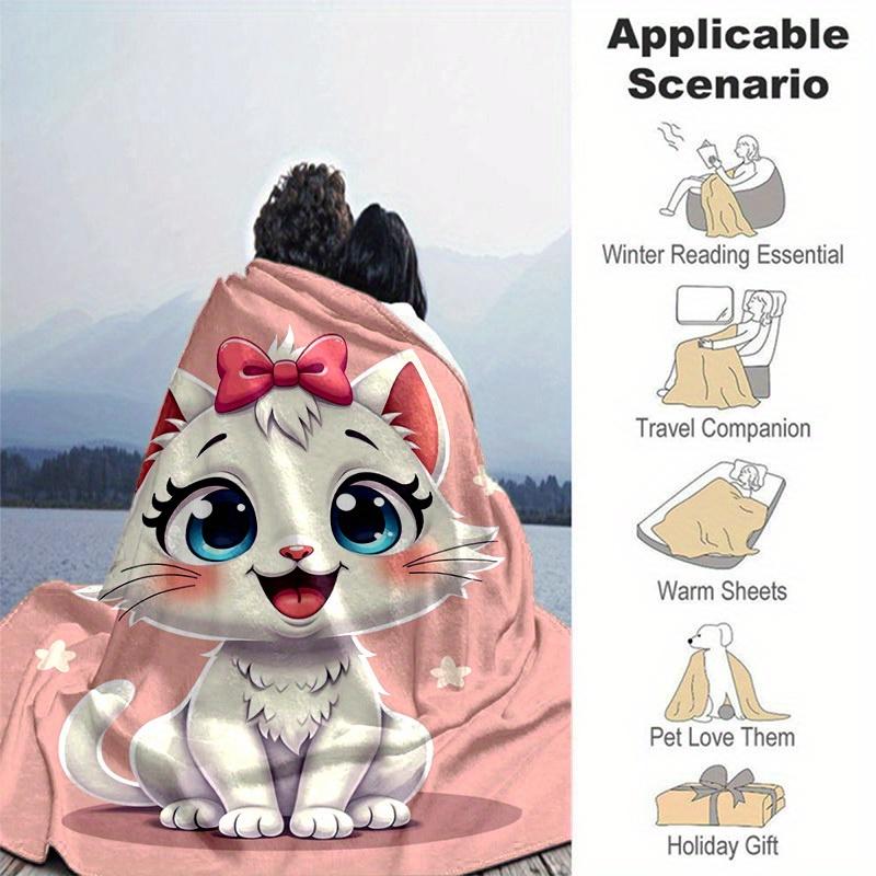 1pc Cute Cartoon Cat with Bowknot Blanket - Seasonal Home Decor, Throw Blanket for Room, for Decorating Your Own Sofa and Living Room, Super