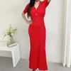 2025 Summer Korean V-neck Short-sleeve Knit Dress - Cinched Waist & Elegant Style