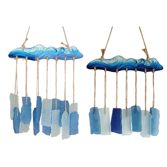 Meerglas-Windspiel für draußen Handgefertigt Meereswelle Küstenstil Hängendes Ornament für Strand Terrassen Dekoration Geschenke für Frauen