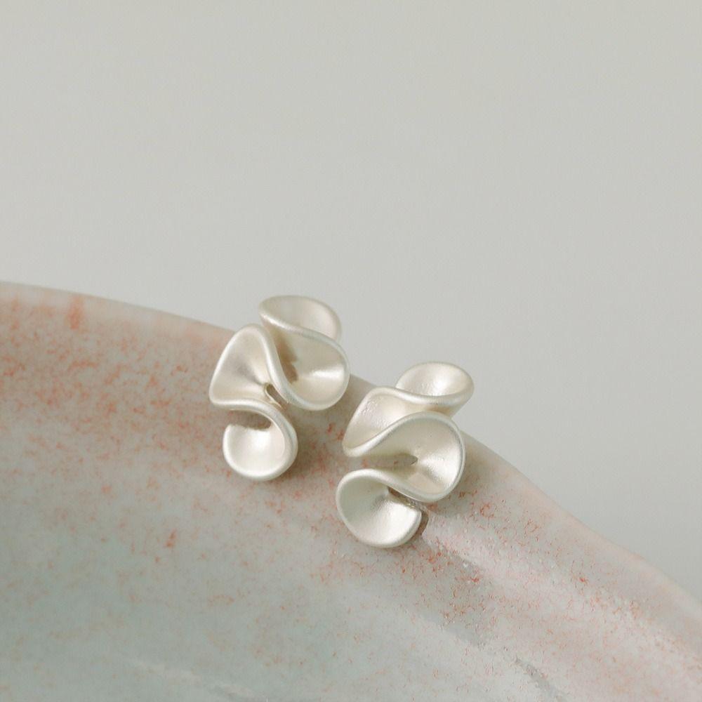 925 Silver Pleated Stud Earrings Simple Geometric Ear Accessories Women Metal Earrings  Lady's Gift