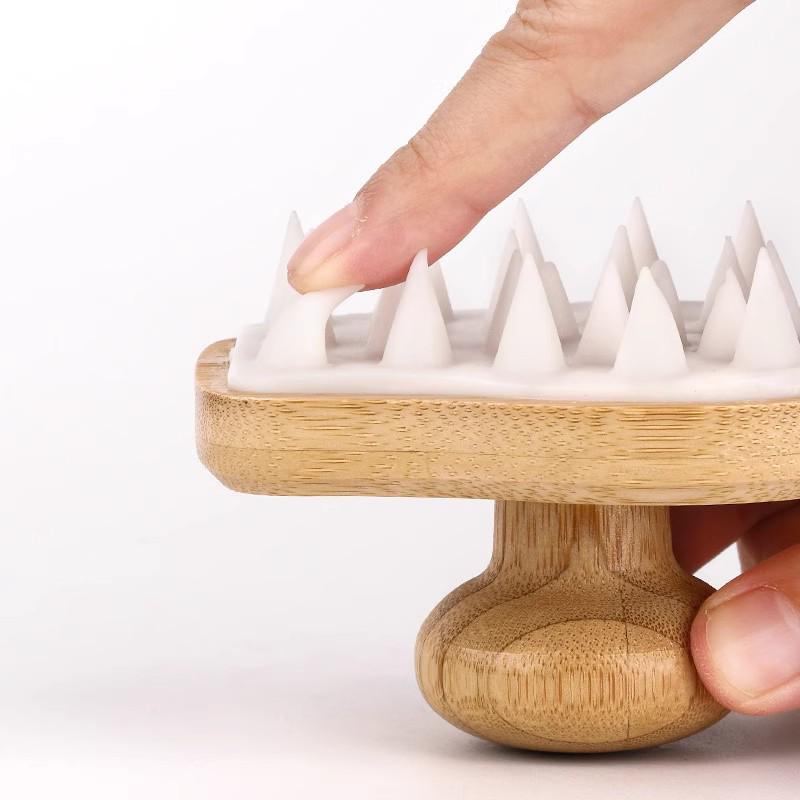 

Bamboo Silicone Scalp Massager Brush: Gentle Hair & Scalp Care for Wet/Dry Shampooing