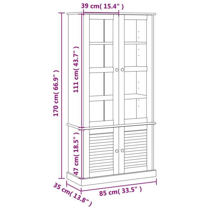 VidaXL Vitrine en verre VIGO gris 85x35x170 cm bois massif de pin 353195