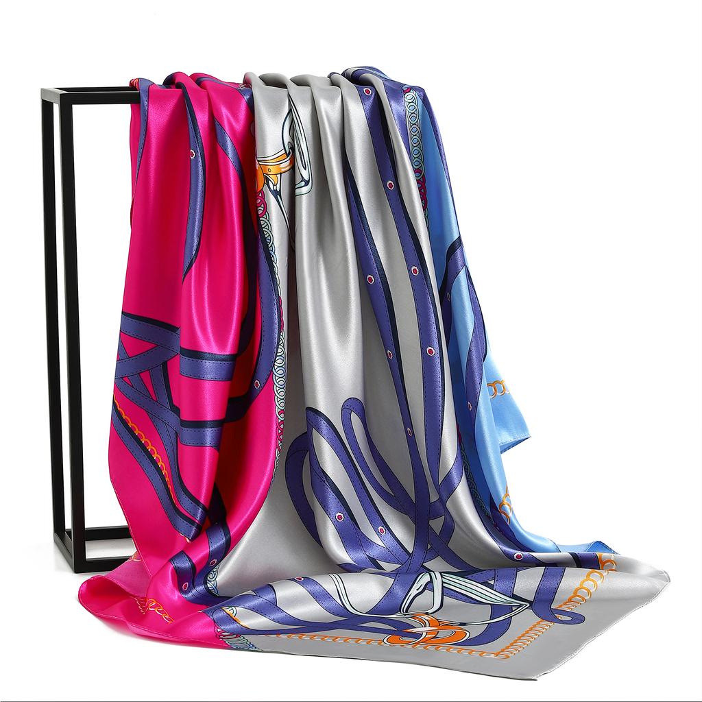Foulard da Donna 90*90Cm Sensazione di Seta Quadrato per Capelli Collo Bandana Ufficio Sciarpa Anelli Porta-Fazzoletto Wrap