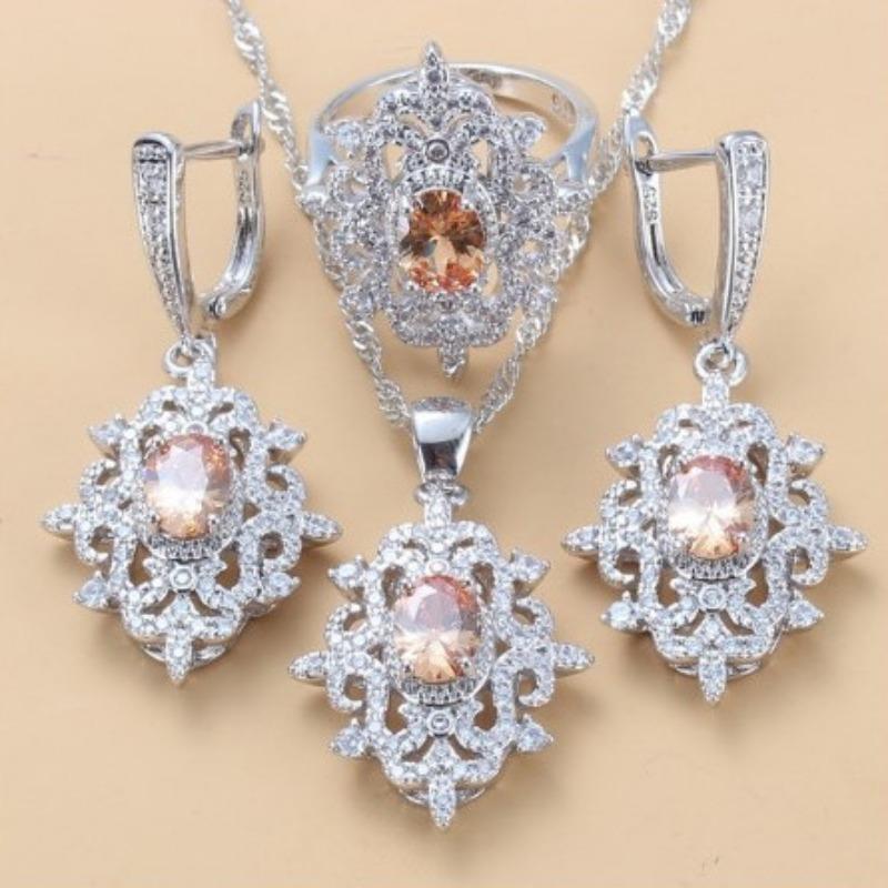 Gem Set Jewelry Pendant Earrings Necklace Ring Lady Set