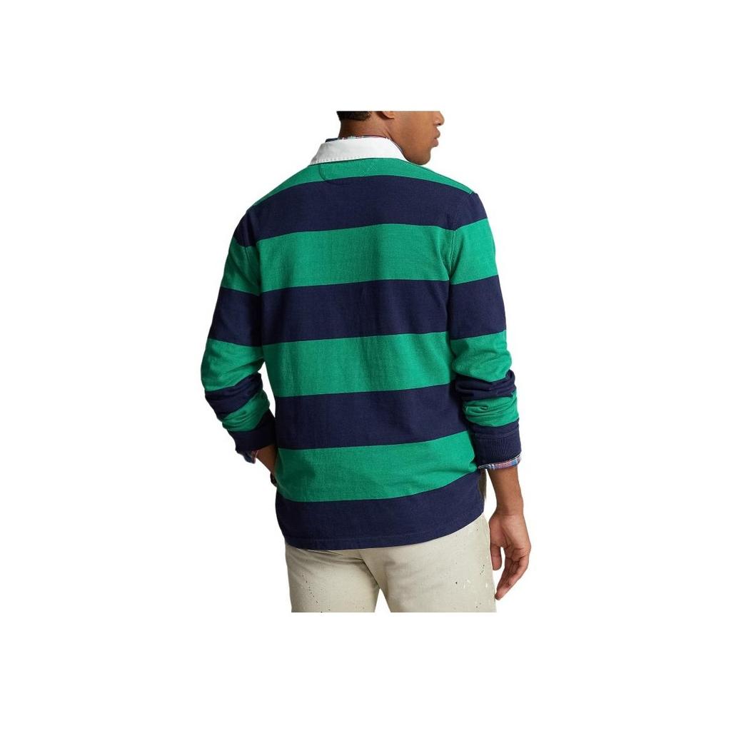 Polo Ralph Lauren Polo Color Block Striped Logo Embroidered Loose Long Sleeve Polo Shirt Men Tops Slope-Green MNPOKNI16823527-410