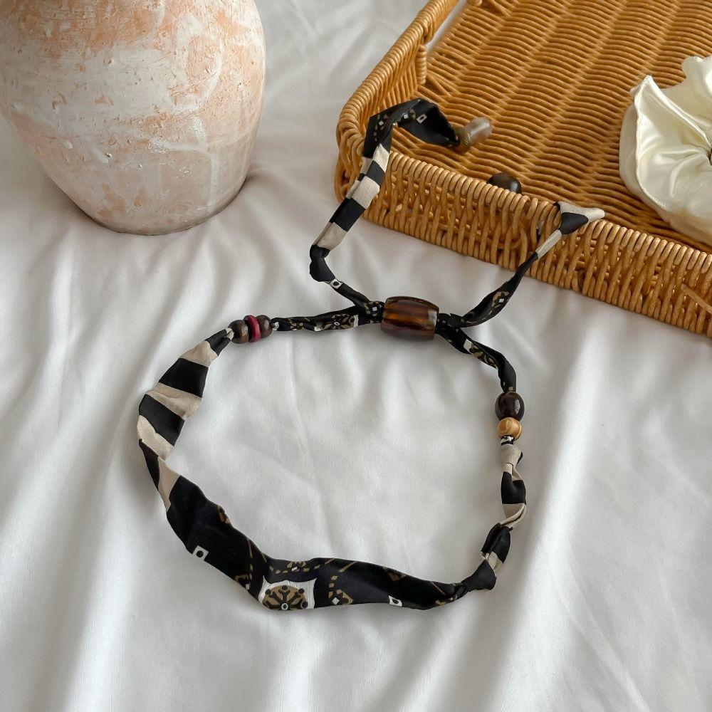 Clavicle Chain Cloth Chain Necklace Multicolor Bohemian Choker Retro Wood Bead Necklace  Gift