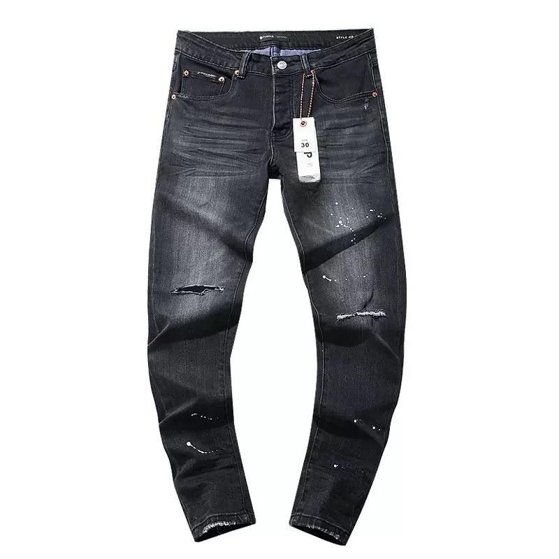 BeatStreet New Jeans גברים טרנד אופנה שטיפה רטרו הדפסת גרפיטי תיקון מותן נמוך מתיחה סקיני כפתור קפלים קרועים מכנסי ג'ינס