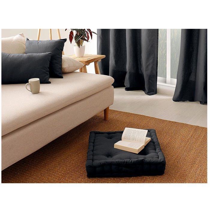 Coussin de sol uni 50 x 50 cm Panama gris fonce