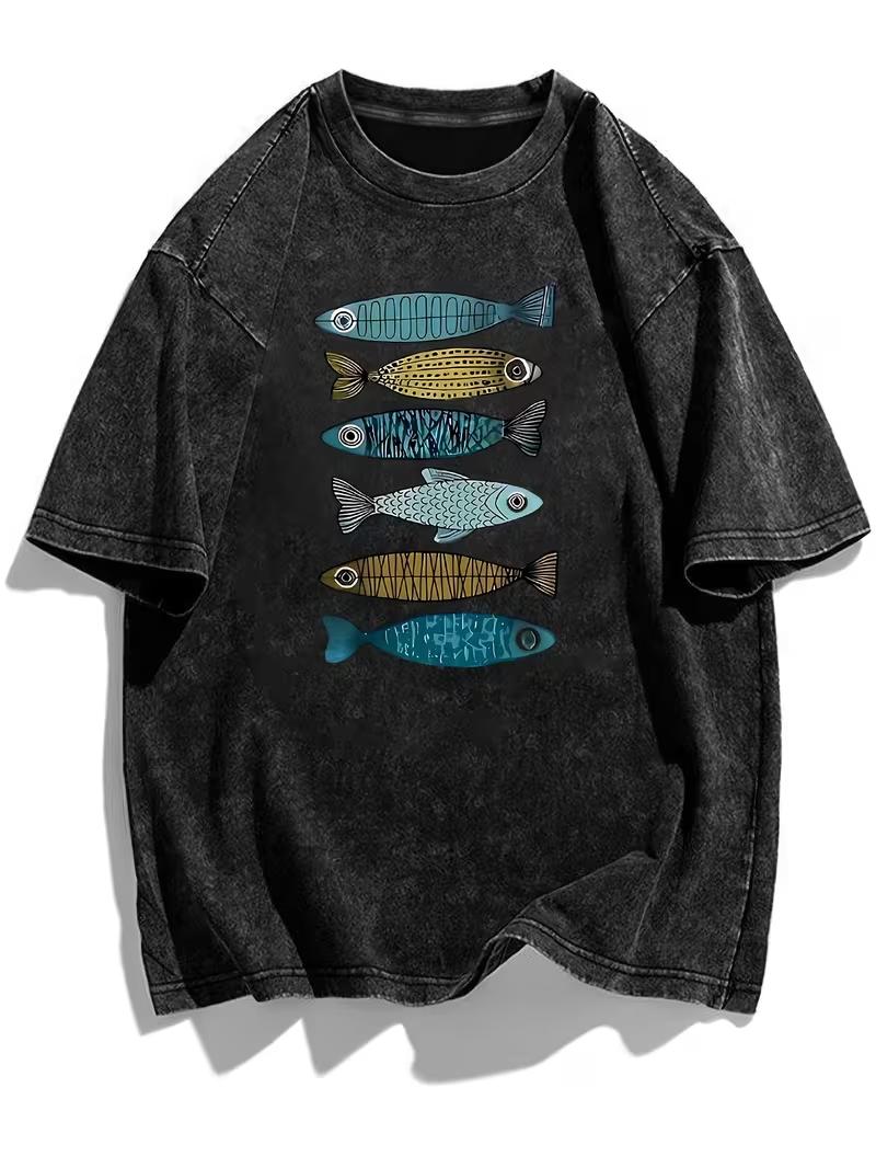 Vintage Washed Salty But Sweet Letter Mackerel Fish TShirt Summer Coastal Sea Life Casual Short Sleeve Soft Loose Unisex Top S