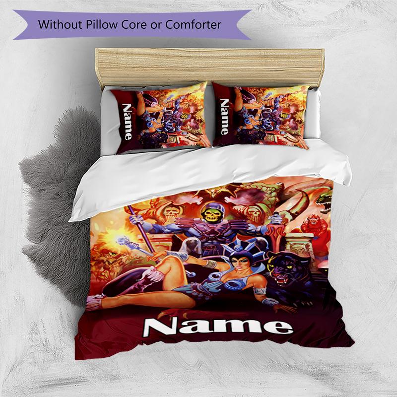 3pcs Custom Name Cartoon He-Man and the Masters of the Universe Bedding Set Duvet Cover Closure Includes 1 Duvet Cover & 2 Pillowcases for All Seasons