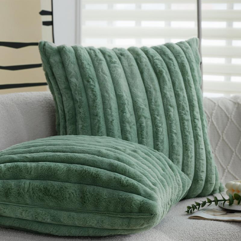 Mykt Kaninpels Plysj Putetrekk Tykt Rett Stripet Pute Stue Soverom Sofa Pute Pute