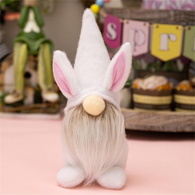 2pcs Easter Gnome Plushes Rabbit Standing Doll Swedish Tomtes Dwarfs Ornaments for Kitchen Tiered Tray Decorations