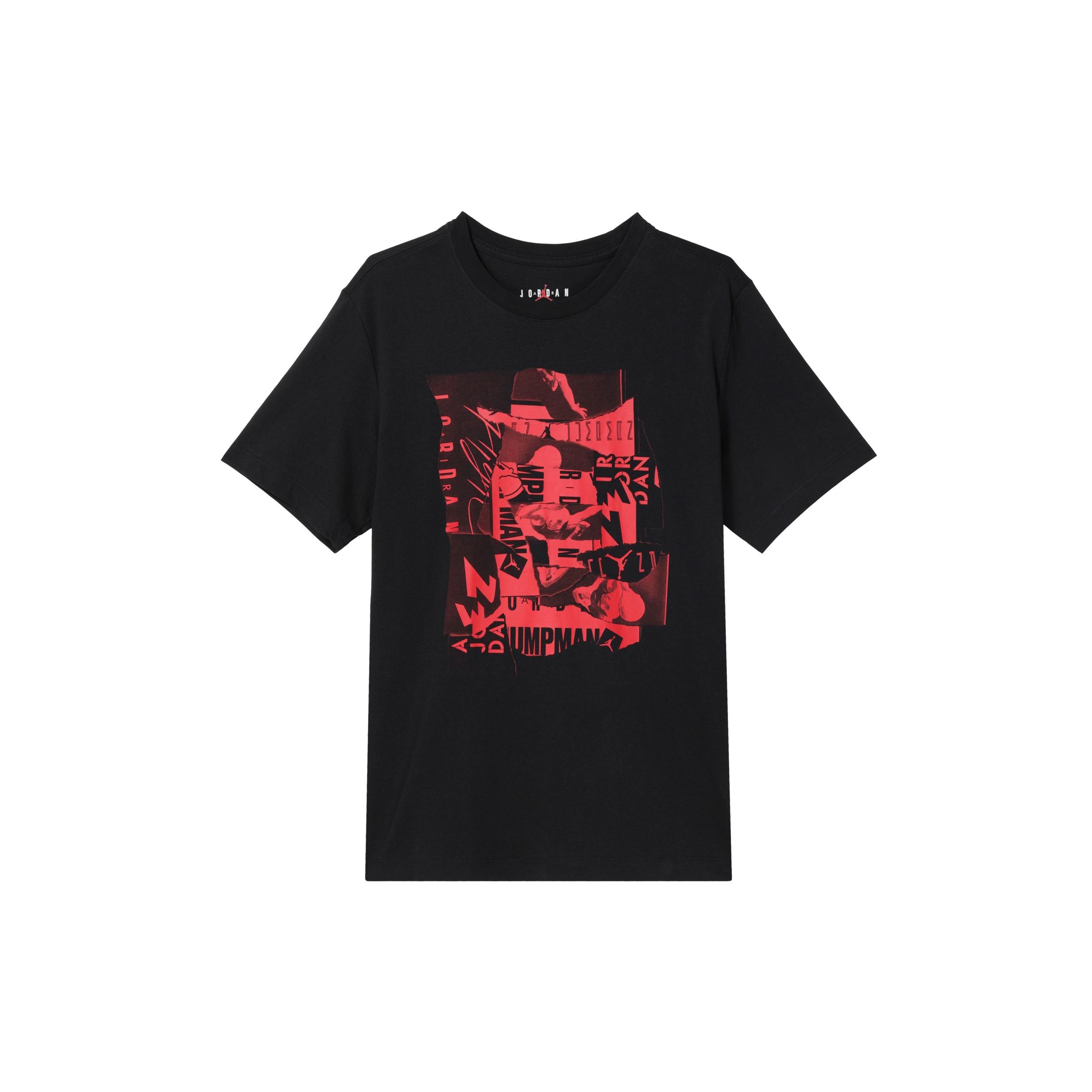 Air Jordan Jumpman Flight Basketball Sports Printing Round Neck Short Sleeve Black Men s DA9880-010 XS