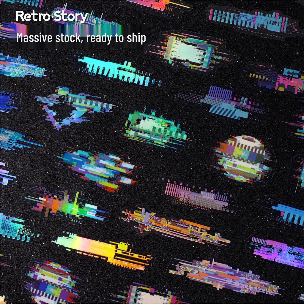 RetroStory Cyberpunk Laser Journal Stickers - Noise Space Series (20 Sheets)