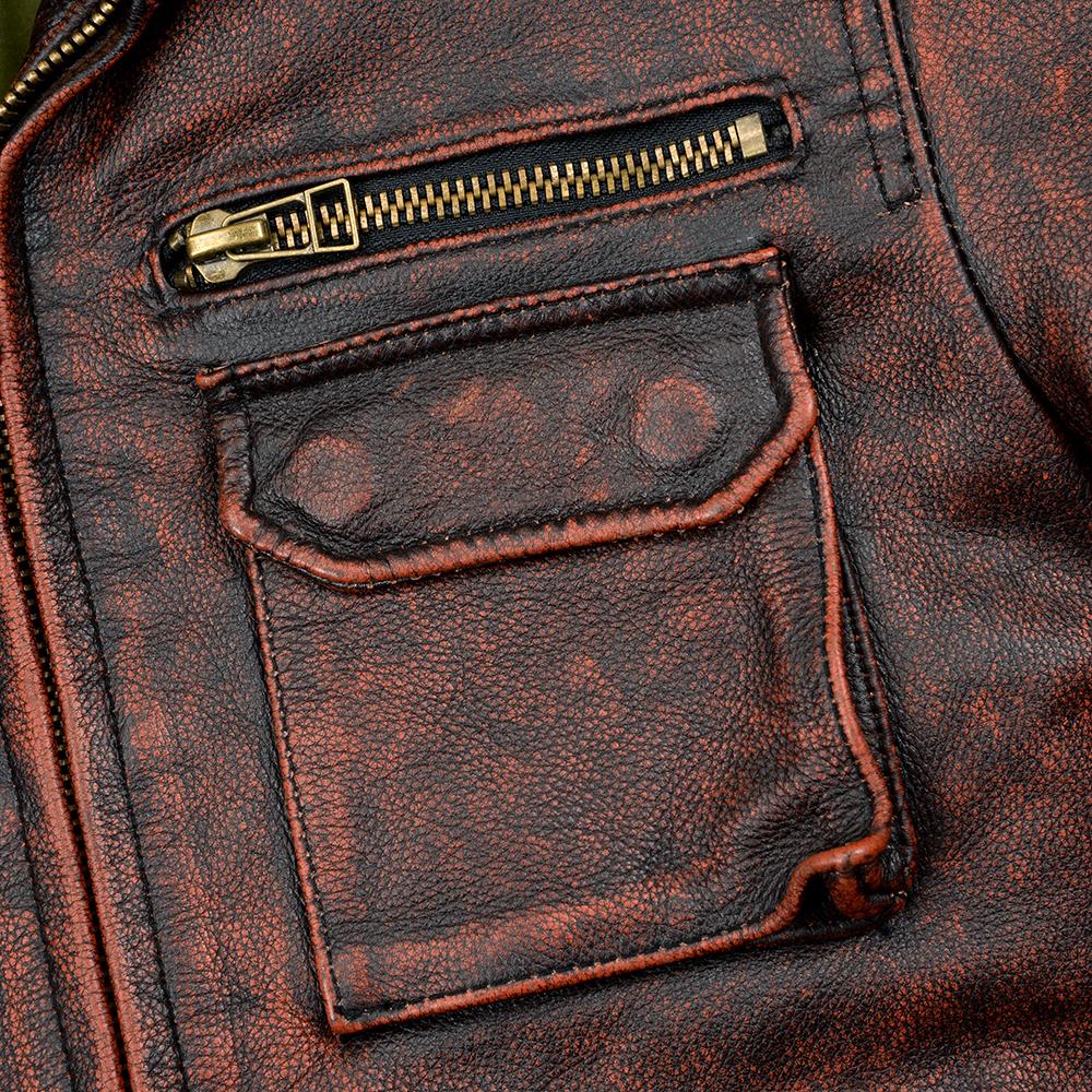 Vintage Red Brown M65 Hunting Jackets Black Genuine Cowhide Men Leather Jacket Pockets Men's Cow Coat Autumn