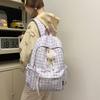 Schoolbag Backpack Schoolbag Niche Cute Fresh High Value Plaid Literature and Art Junior High School Students Large Capacity Casual Backpack