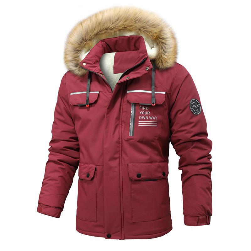 Men's Casual Jacket Parker Coat Autumn and Winter Hooded Men's Clothing Fleece Thickened Slim Fit Medium and Long