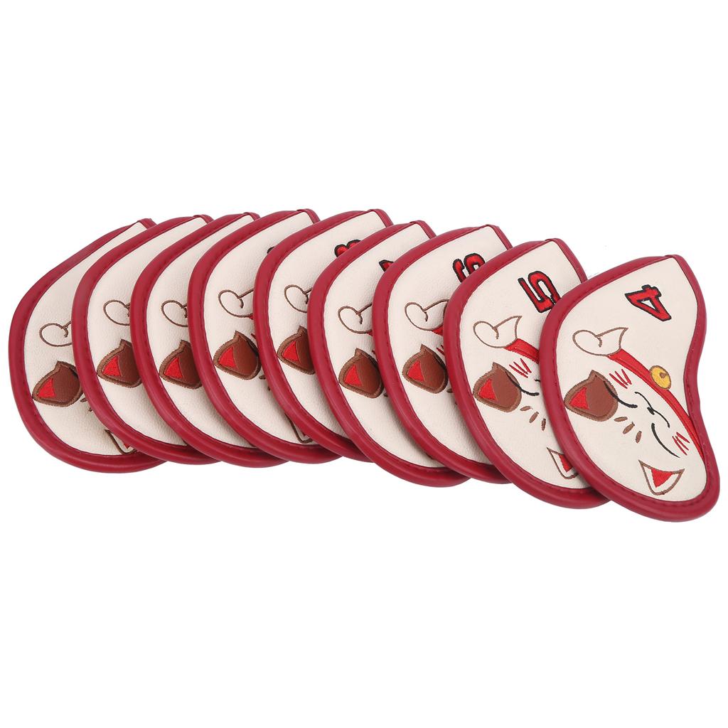 9pcs Golf Iron Cover Durable PU Golf Iron Head Covers Headcover Fortune Cat Embroidered