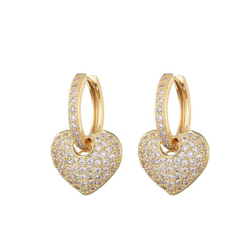 

Luxury Romantic Love Heart Hoop Earrings For Women Zincon Crystal Geometric Gold Color Elegant Wedding Bride Earrings Zircon золотий