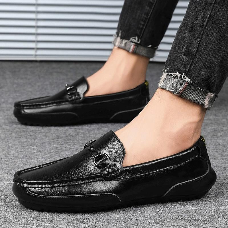 Frühling Sommer Herren Loafer Lässig Leder Herrenschuhe Einfach Mocasins Slip-On Fahrerschuhe Outdoor Bootsschuhe Handgemacht Faul Flach