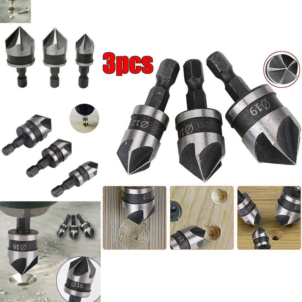 Durable 3pcs Hex Countersink Boring Bore Quick Change Drill Bit Tool Set Ideal For Wood And Metal Projects