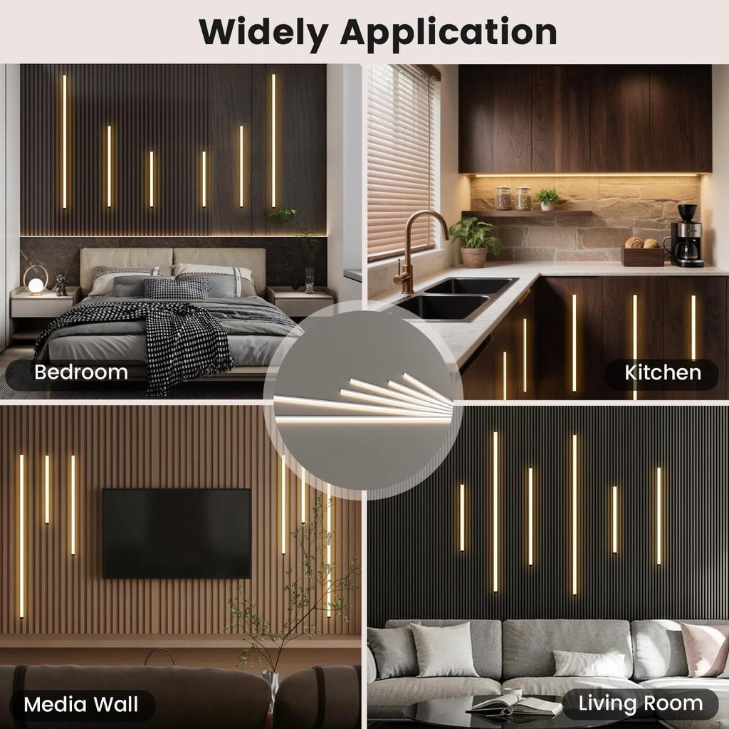 LED Recessed Lighting Kit for Wall Panels 6-Piece Dimmable LED Bar Lights with Touch Switch for Wood Slats, Wall Accent Acoustic Panels, Shelf
