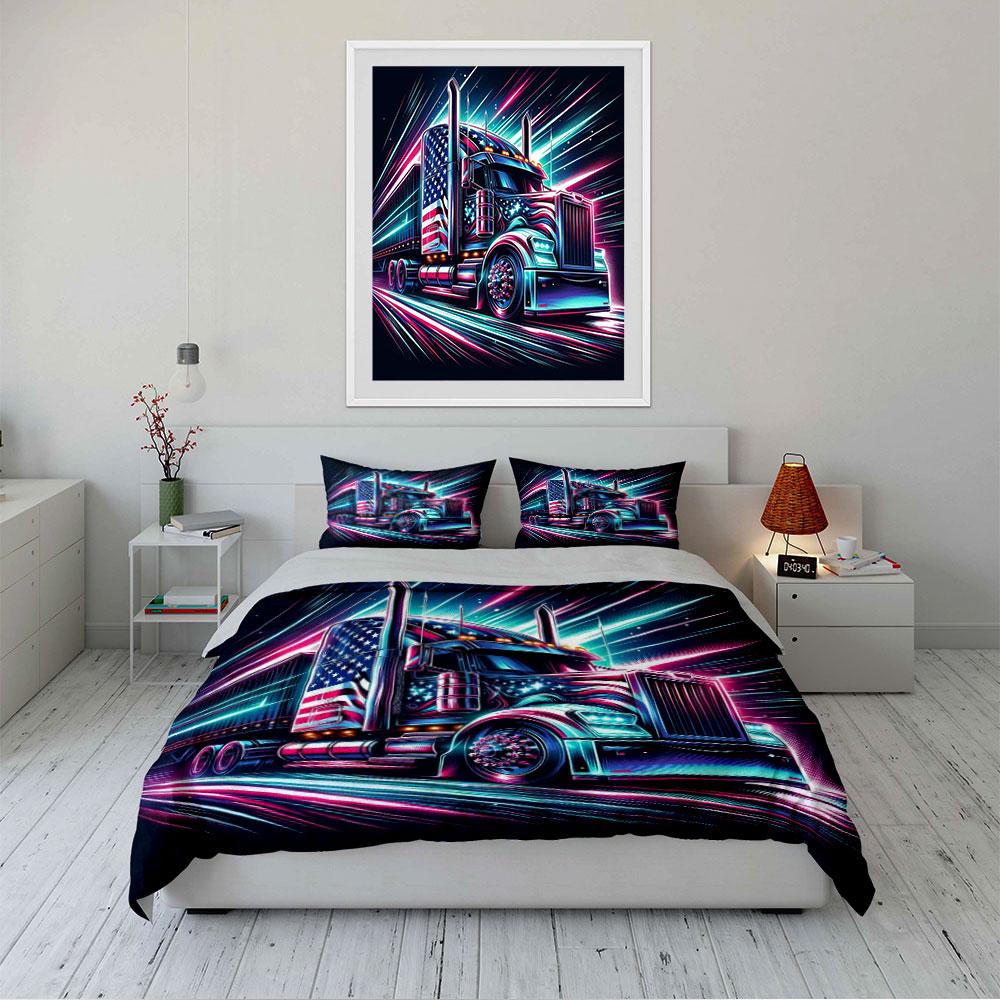 "Colorful American Truck Design" Bedding Duvet Cover Set Duvet Cover Pillowcases (1 * Duvet Cover 2 * Pillowcases, without duvet insert)