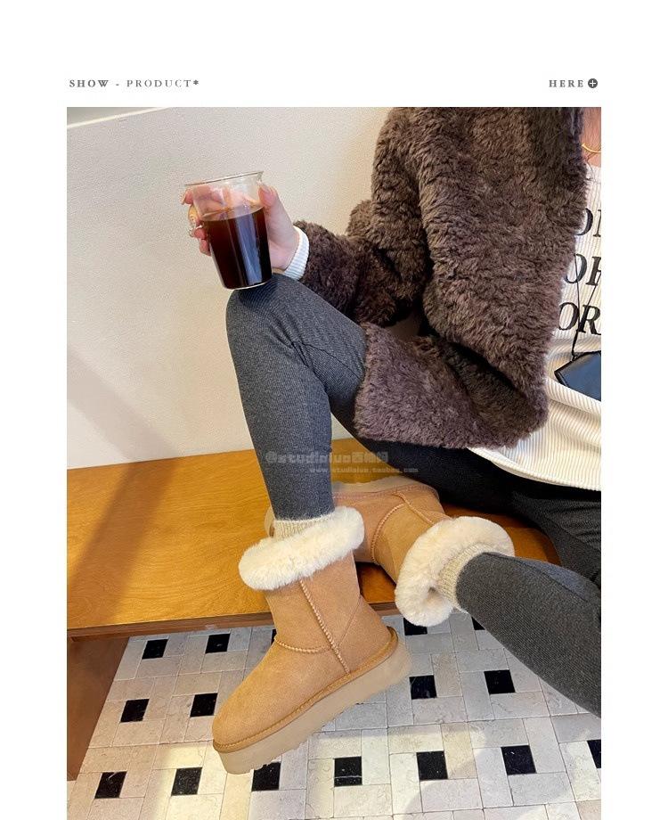 Sangpo Women's Shearling Duffle Coat Snow Boots - Warm Mid-Calf, Thick Sole, Furry Winter Cotton Boots