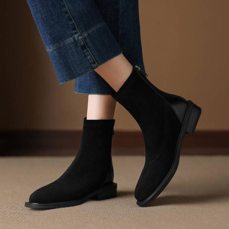 Autumn and winter women's suede Martin boots solid color low heel large size women's boots round head Korean version medium boots new leather boots w