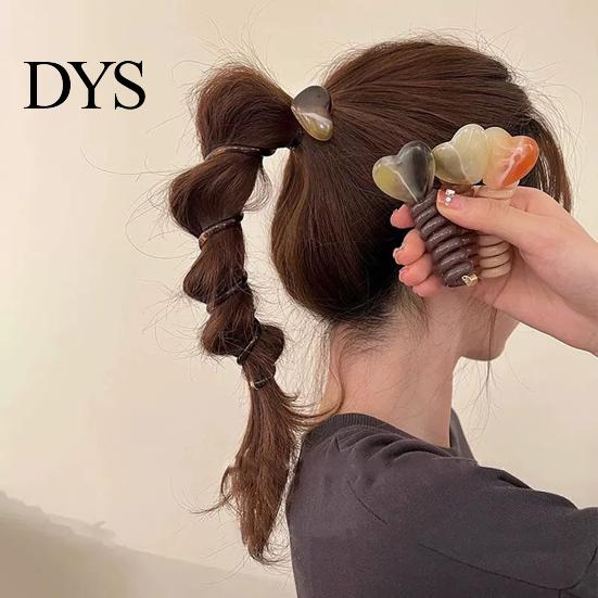 Waterproof Hair Tie 4Pcs Telephone Wire Bands Heart Shape Spiral Ties Unique Cord Headband Rope Elastic Braided Phone Headbands for Girls Women