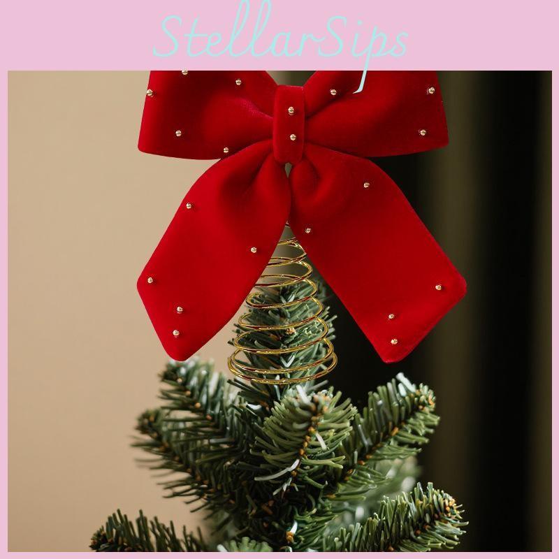 Flannel Bow Red Tree Topper With Embellished Star For Celebration Christmas