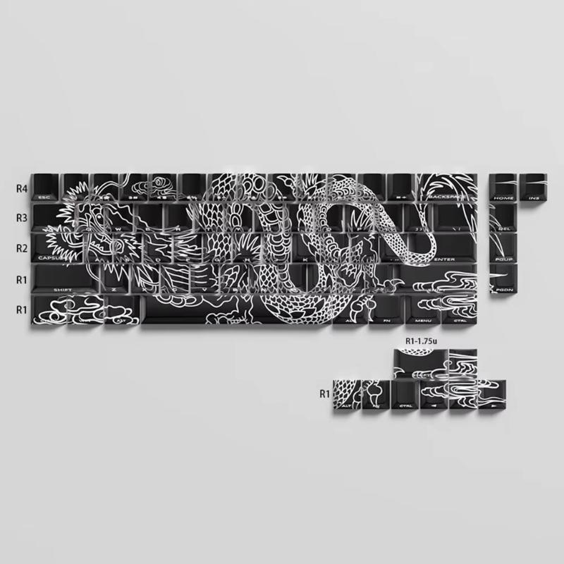 Keycaps traslucidi con stampa laterale a 74 tasti, profilo originale, tema Drago Cinese, Keycap retroilluminato per tastiere meccaniche
