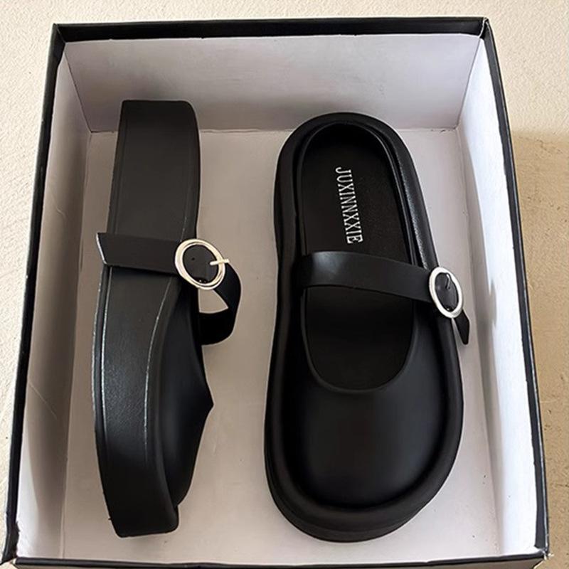 Ugly cute bag head half slippers women's summer new women's fashion thick bottom lazy half drag middle heel wear sandals