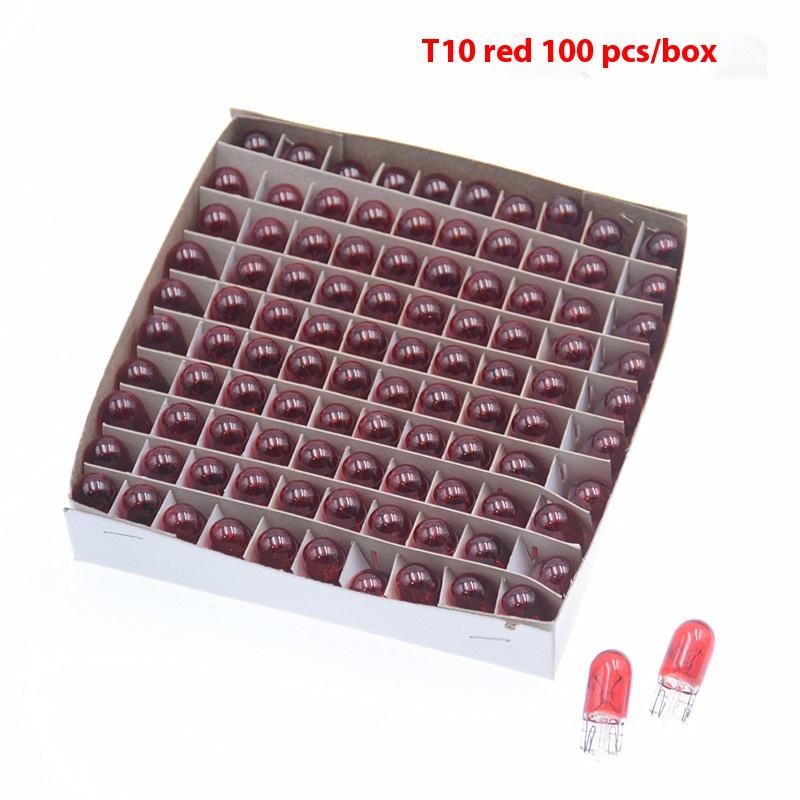 

100Pcs/Box T10 5W Led Car Light Cob Glass White Auto Automobiles Dome Light Reading Drl Bulb Style 12V License Plate Lamp червоний