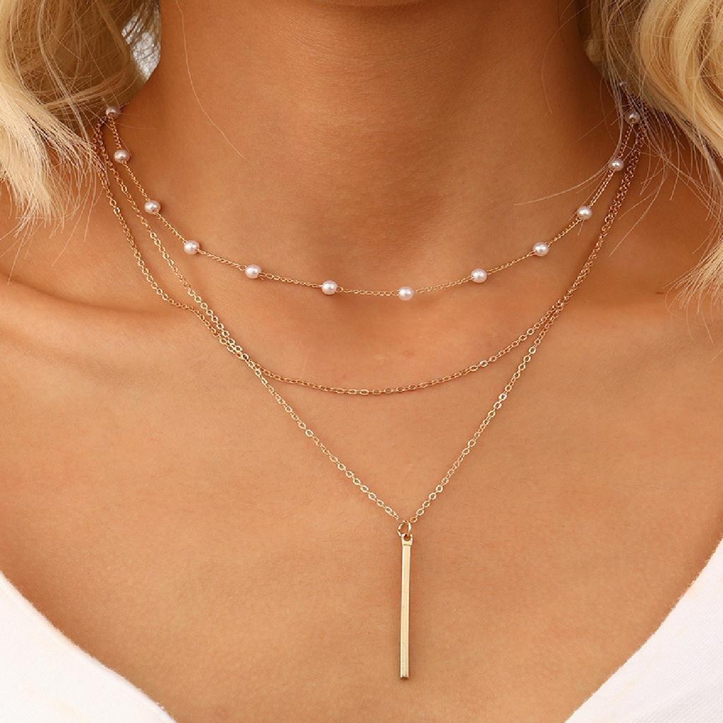 New Fashion Pearl Chain Pendant Three-layer Necklace Women's Versatile Light Luxury Temperament Premium Sense Necklace