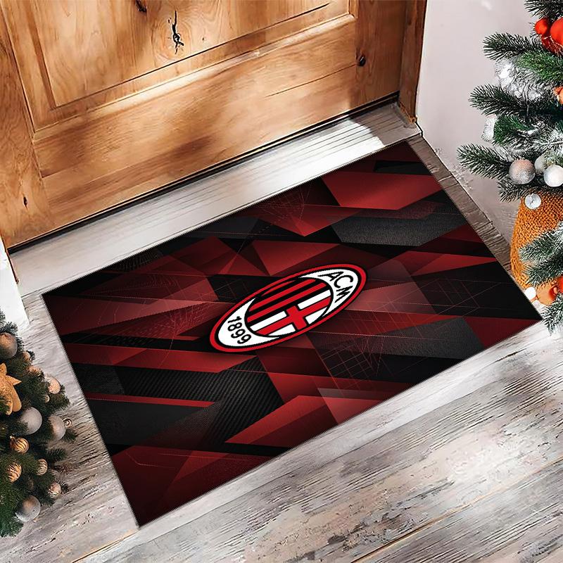 Tappeto in Flanella Stampato AC Milan Antiscivolo Morbido Poliestere Tappeto per Pavimento Tappetino Decorativo da Interno per Camera da Letto Soggiorno Divano Sala Giochi Decorazione Casa