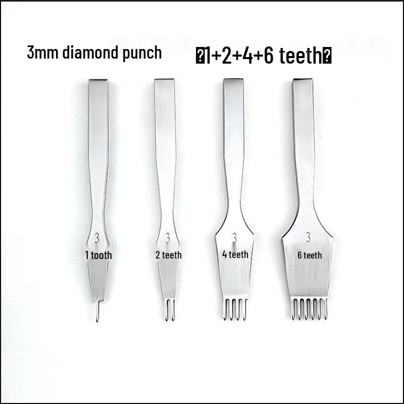 White Steel Diamond Awl for Leather Crafting – Polished 3/4/5mm Tooth Spacing, Handcrafted Stitching Hole Punch Tool