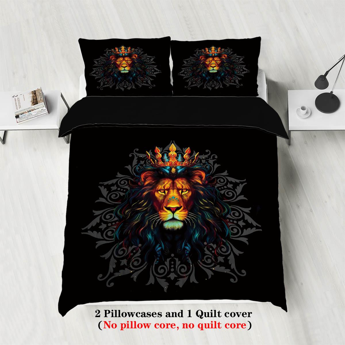 

3pcs Animals Duvet Cover Set King Size Lion Theme Series Duvet Cover Set for Teens Adults Wildlife Duvet Cover for Bedroom Hotel 135x200cm-EU-Single