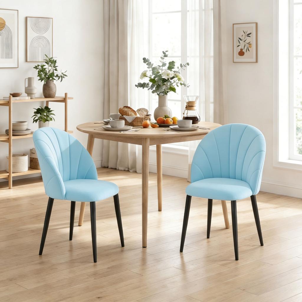 Set of 2 Padded Dining Chairs with Shell Backrest in Velvet, 52x55x79 cm, Light Blue